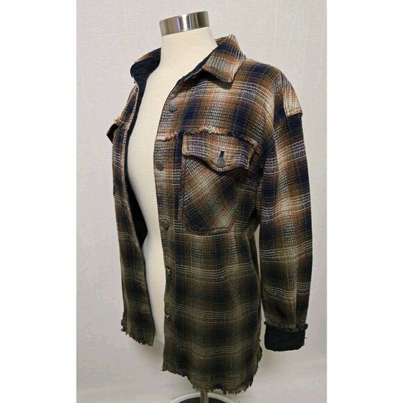 We The Free People Anneli Plaid Shirt Jacket Womens Small Button Down Ombre - Picture 5 of 8